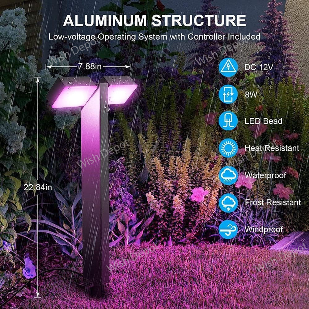 ALPR12 4-Pack RGB LED Landscape Pathway Lights Package, 8W Low Voltage 12V Bollard Outdoor