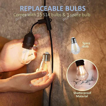 SL102 LED Dimmable Smart Bistro String Lights Outdoor Weatherproof 12V Edison Bulbs