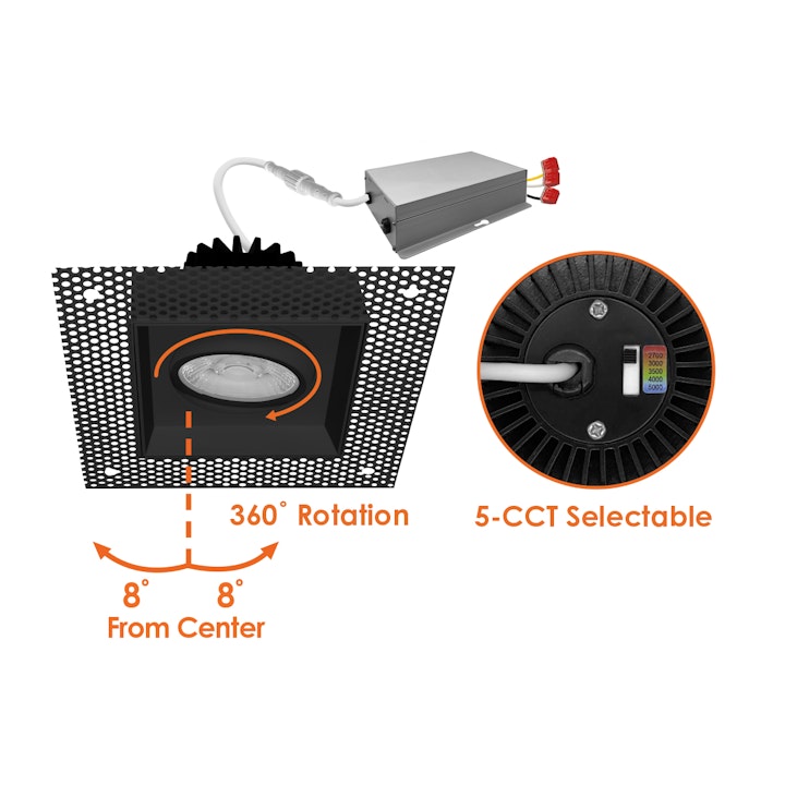 4" Square Downlight Trimless Gimbal- Single Head