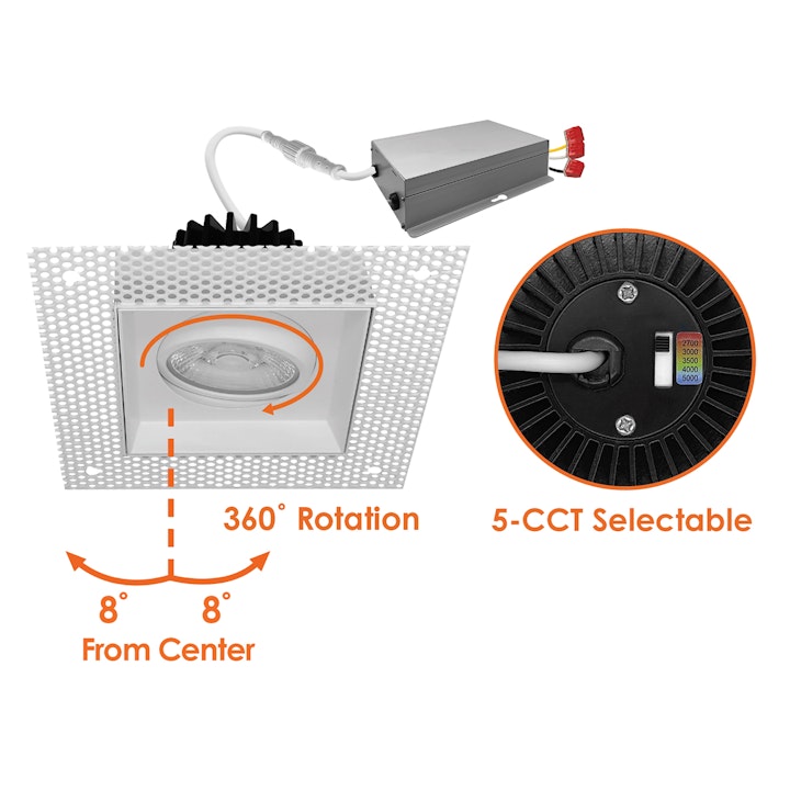 4" Square Downlight Trimless Gimbal- Single Head