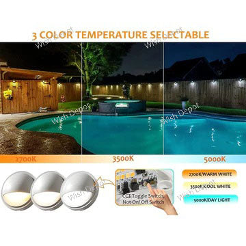 DLAC02 6-Pack 3CCT 3W Low Voltage LED Outdoor Half Moon Deck Lights Package, 12V LED Step Patio Landscape Lights