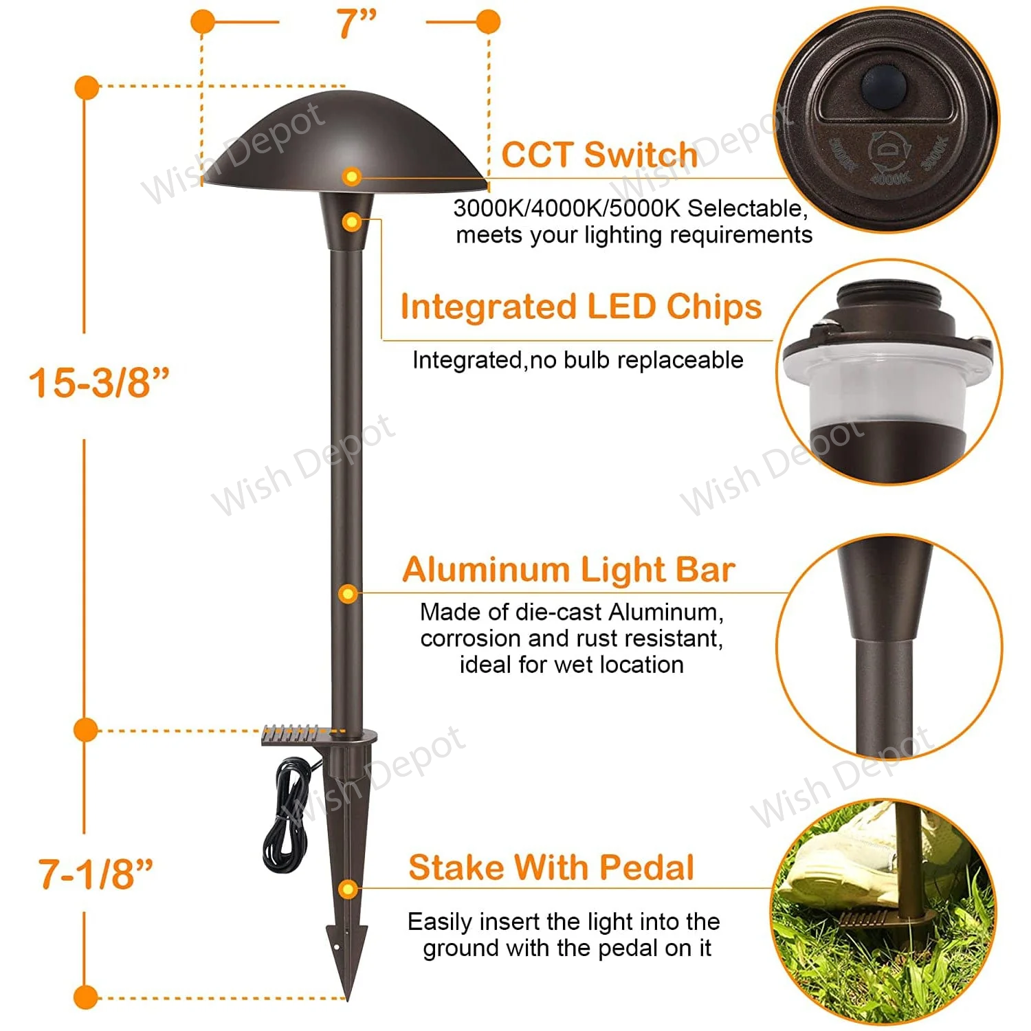 ALPCC09 6-Pack 5W 3CCT LED Landscape Pathway Light Package, 12V Low Voltage Modern Path Lights