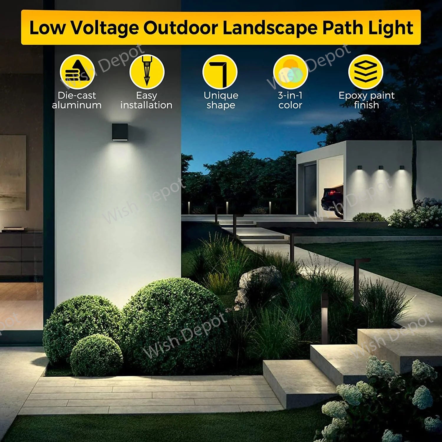 ALPCC07 6-Pack 5W 3CCT LED Landscape Pathway Light Package, 12V Low Voltage Modern Path Lights