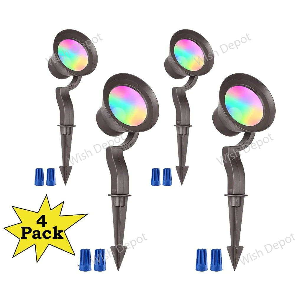 ALSR03 4-Pack RGB LED Landscape Spot Lights Package, 12W Low Voltage 12V Directional Outdoor Landscape Lighting