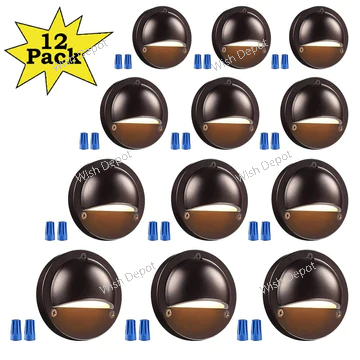 DLA01 12-Pack Brown 2.5W Low Voltage LED Outdoor Half Moon Deck Lights Package, 12V LED Step Fence Landscape Lights