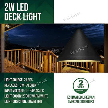 DLA07 6-Pack 2W Low Voltage LED Outdoor Deck Down Lights Package, 12V LED Step Patio Landscape Lights