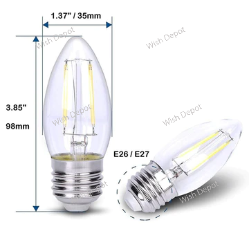 E26 4W LED Filament Edison Bulbs Dimmable Energy Saving Light Bulb