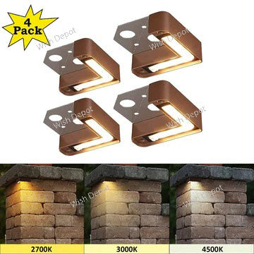 ELC02 4-Pack 3W LED Hardscape Lighting Right Angle 3CCT Retaining Wall Lights, 12V Low Voltage Landscape Lights