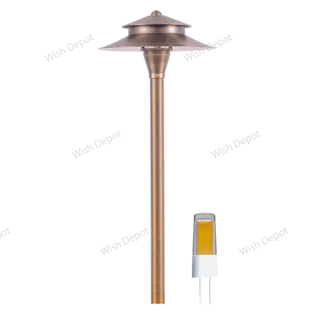 PLB04 4x/8x/12x Package Two Tier Brass LED Pagoda Low Voltage Pathway Light 5W 3000K Bulb