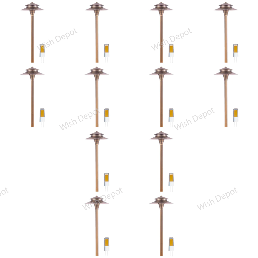 PLB04 4x/8x/12x Package Two Tier Brass LED Pagoda Low Voltage Pathway Light 5W 3000K Bulb