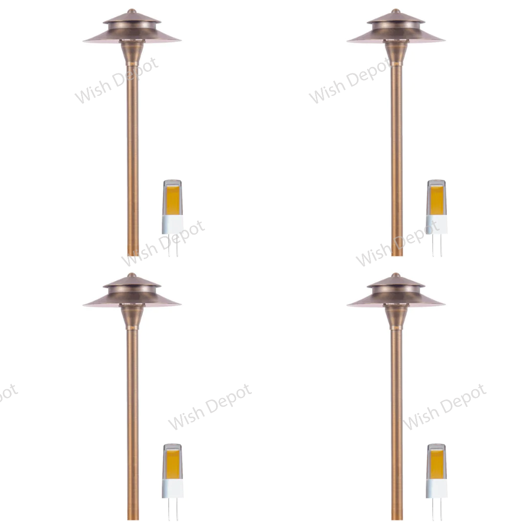 PLB04 4x/8x/12x Package Two Tier Brass LED Pagoda Low Voltage Pathway Light 5W 3000K Bulb