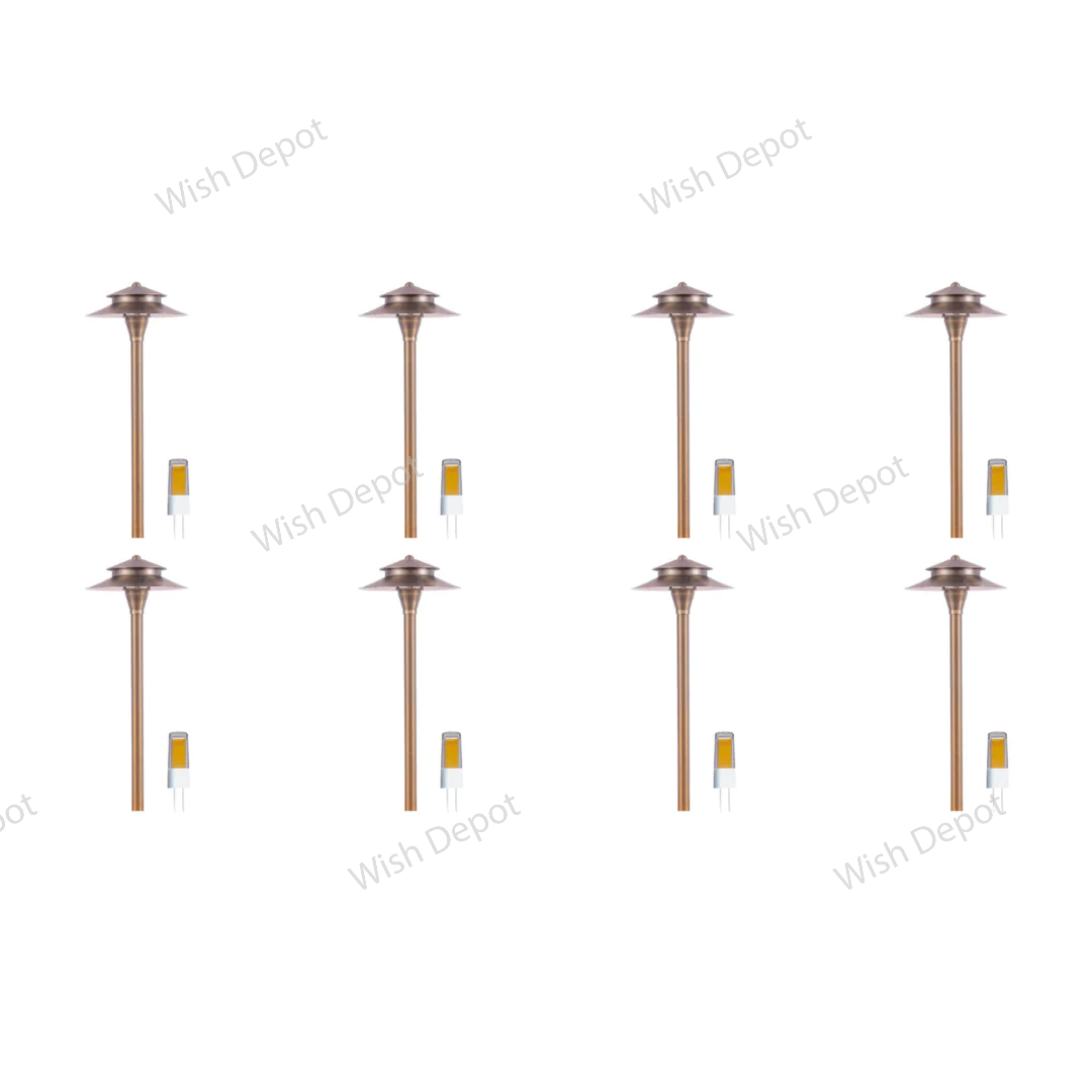 PLB04 4x/8x/12x Package Two Tier Brass LED Pagoda Low Voltage Pathway Light 5W 3000K Bulb