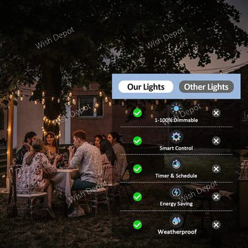 SL102 LED Dimmable Smart Bistro String Lights Outdoor Weatherproof 12V Edison Bulbs