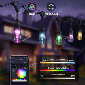 SLR100 LED RGBW Smart Bistro String Lights Color Changing Outdoor Weatherproof 12V Edison Bulbs