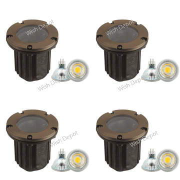 UNB04 4x/8x/12x Package Cast Brass Low Voltage Round LED In-Ground Well Light IP65 Waterproof 5W 3000K Bulb