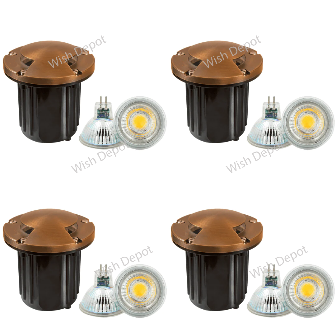 UNB10 4x/8x/12x Package Cast Brass Round Bi-Directional Low Voltage LED In-ground Well Light 5W 3000K Bulb