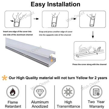 10 Pack Rectangular Rail 8 ft Aluminum Channel LED Strip Light Cover End Caps