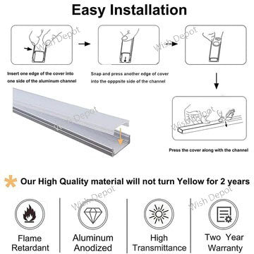 APM Rectangular 8 ft Aluminum Channel LED Strip Light Cover End Caps