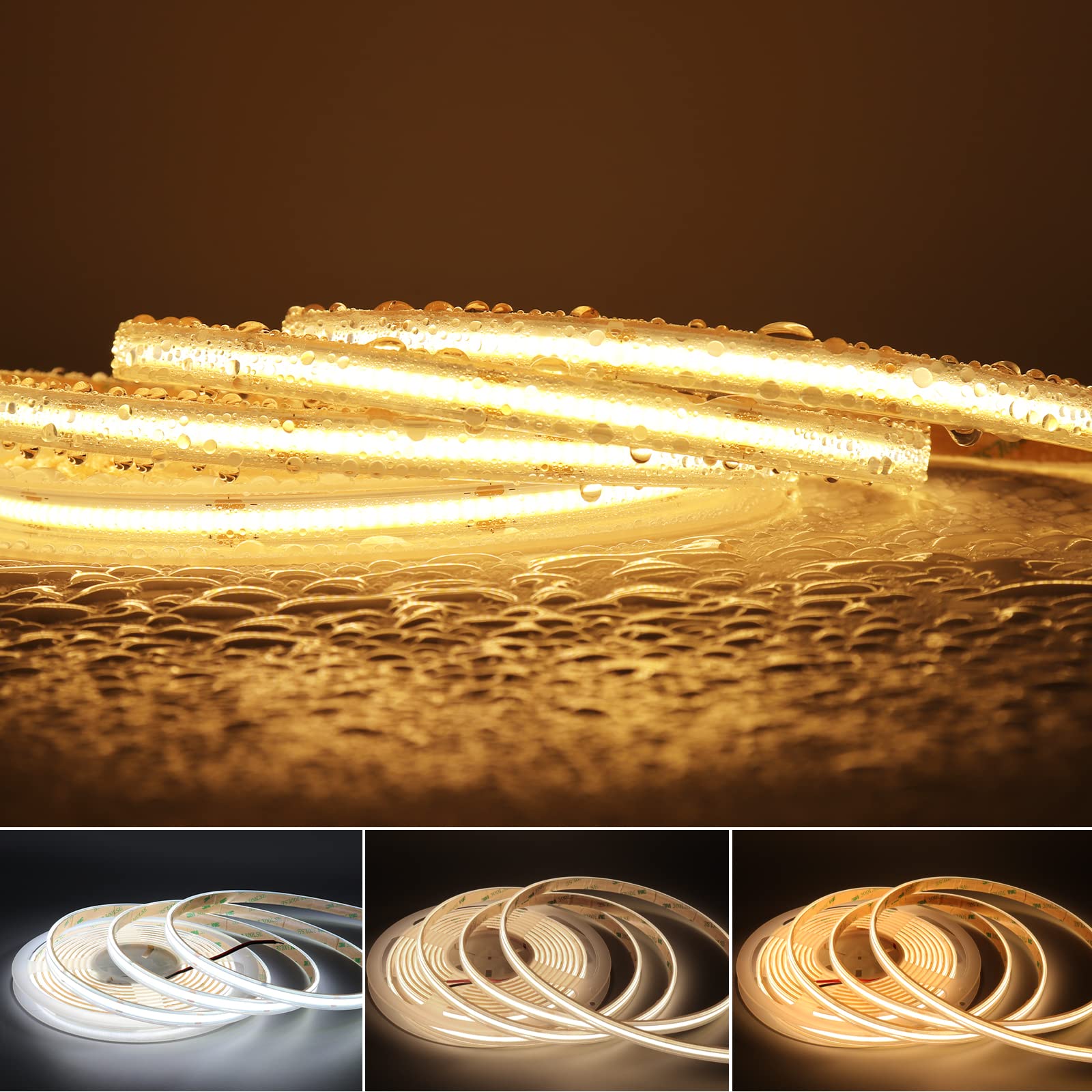 24V COB Strip Light,8mm, Dotless 16.5ft, 32ft & 82ft (27K, 3K, 4K, 5K), UL Certified, Indoor (IP20)